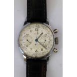 Gallet chronograph, white arabic dial, centre stop seconds, subsidiary constant secs and 30-min