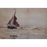 Thomas Bush Hardy R.B.A. (1842-1897), Beach scene with various shipping, signed, watercolour, 22.5 x