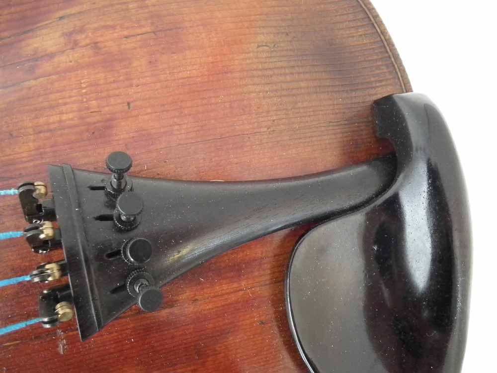 School of Albany Violin, with one piece figured back, red / brown varnish, together with a bow and a - Image 14 of 25