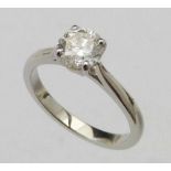 Single stone diamond ring, 1.04ct , colour J, clarity VVS1, in platinum mount, ring size L+ (HRD