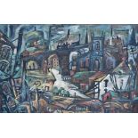 Northern School, 20th century, Townscape with viaduct, unsigned, oil on board, 60 x 90.5cm.; 23.75 x