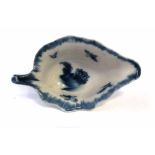 Liverpool William Reid pickle dish circa 1760 painted with flora in underglaze blue, 9.5cm long