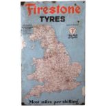 Firestone tyres map of England enamel sign 72cm x 122cm Condition report: Several areas of corrosion