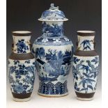 Pair of Chinese blue and white vases decorated on the crackled ground with dragons between bronze