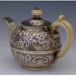 Victorian silver teapot, Frederick Brasted, London 1878, the embossed globular body with an ivory