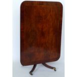 Mahogany rectangular tip-top table, 19th century, with a banded edge on turned column and four