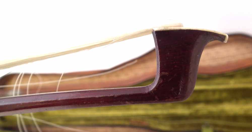 School of Albany Violin, with one piece figured back, red / brown varnish, together with a bow and a - Image 21 of 25