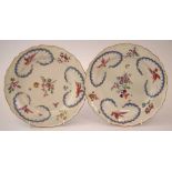 Pair of Worcester plates decorated in the Atelier of James Giles London circa 1770 painted with