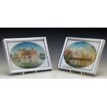 Two Indian oval painted oval scenes on the Yamuna River 10.5 x 15cm.