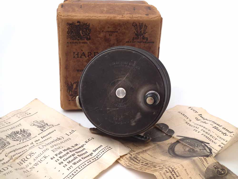 Hardy Perfect 3 1/2 fly reel with original box and leaflet. Condition report: The reel has wear