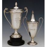 Two silver trophy cups with lids, Birmingham 1923 & 1931, both engrasved with the competition,