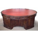 George III style oval partners' desk, 20th century, the inset top over six true and two false