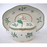 Worcester sauce tureen with cover and stand circa 1770, with twin moulded shell handles, painted