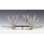 Stan Shaw exhibition pocket knife with mother-of-pearl grips,signed SS-80, fitted with eleven Wm