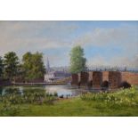 Larry Feather, 20th century, "Bakewell Bridge", signed, titled on verso, acrylic on board, 44.5 x