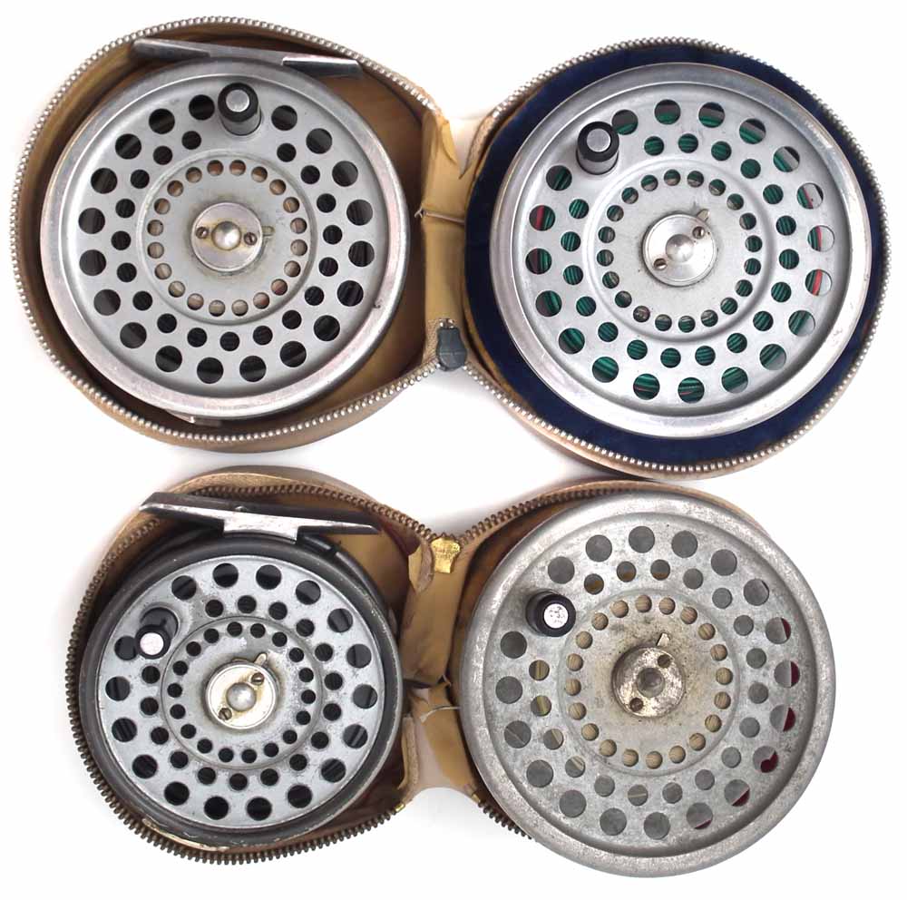 Hardy Marquis #8/9 reel, also a L.R.H. Lightweight 3" reel both with cases and spare spools.