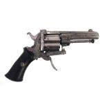 Belgian pinfire 7mm calibre revolver, with unusual closed frame design, with octagonal barrel,