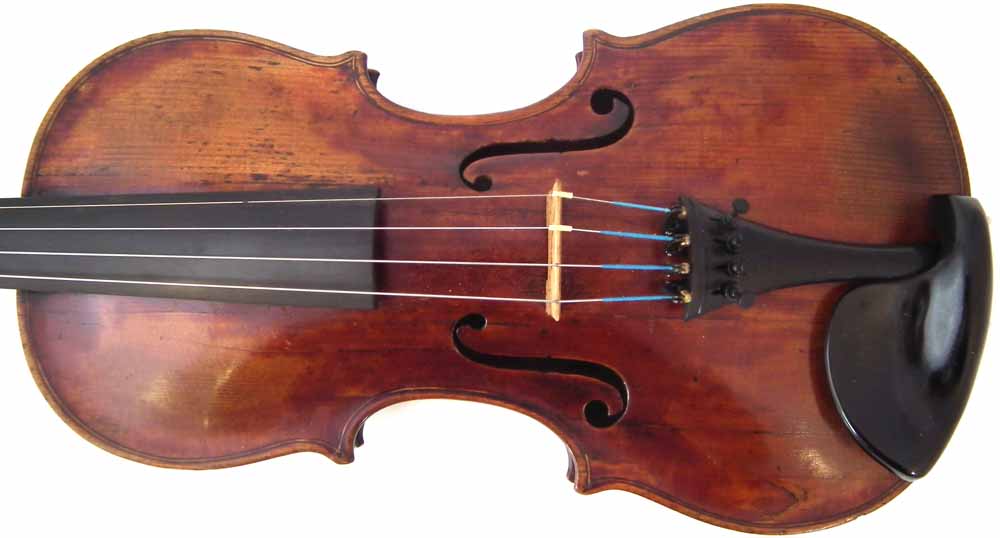 School of Albany Violin, with one piece figured back, red / brown varnish, together with a bow and a - Image 10 of 25