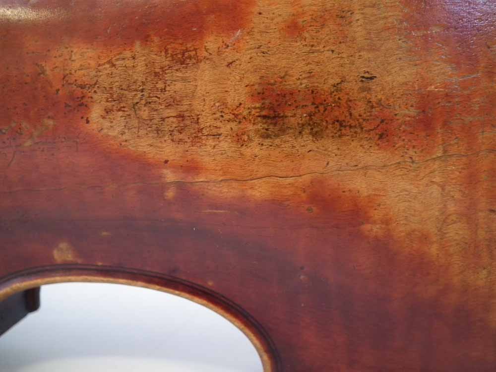 School of Albany Violin, with one piece figured back, red / brown varnish, together with a bow and a - Image 4 of 25