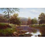 William Mellor (1851-1931), "On The Wharfe, Bolton Wood, Yorkshire", titled on verso, oil on canvas,