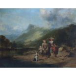 Collins, 19th century, "The Welsh Guides", titled on label verso, oil on canvas, 86 x 111.5cm.; 34 x