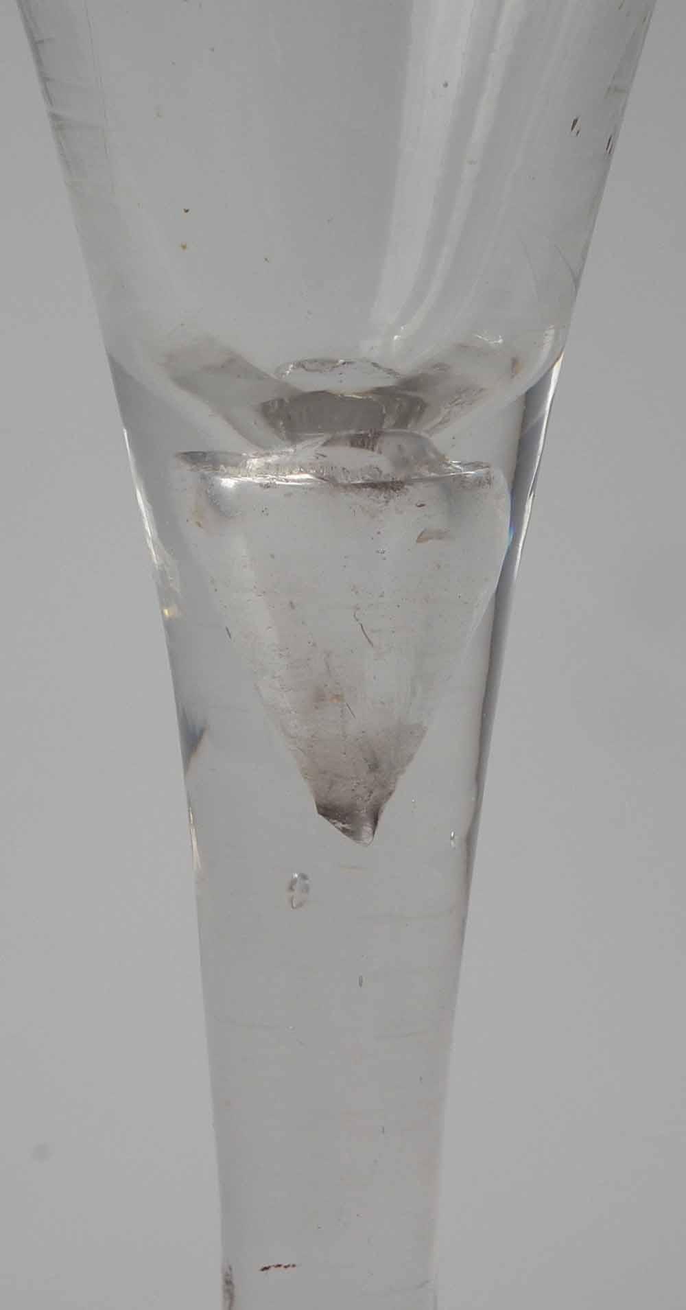 Mid-18th century wine glass with flaring bowl plain stem with tear inclusion, and folded foot, - Image 3 of 4