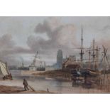 William Havell (1782-1857), "St. Mary Redcliffe, Bristol from the docks", titled on gallery label