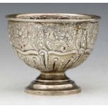 Irish silver footed bowl, Dublin 1921, embossed with floral panels, diameter 11.5cm, 6oz 6dwt