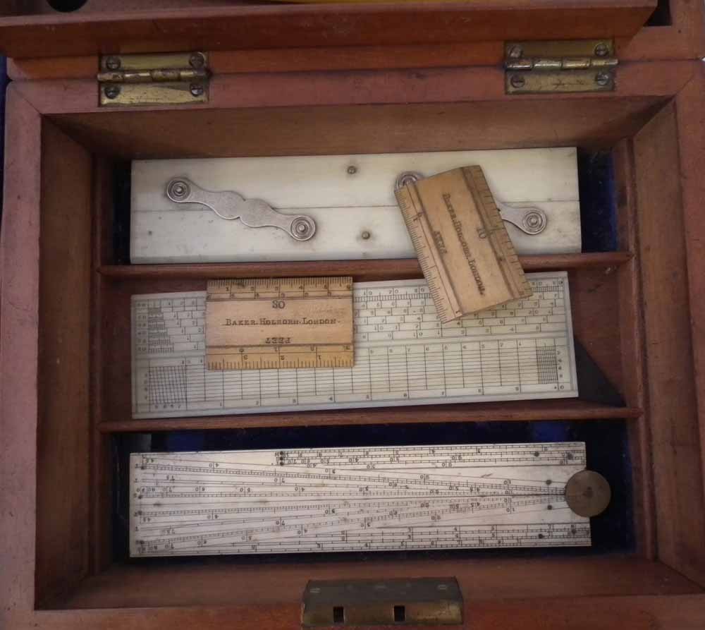 Mahogany cased technical drawing instrument set with three tiers, fitted out with ivory rulers and - Image 5 of 14