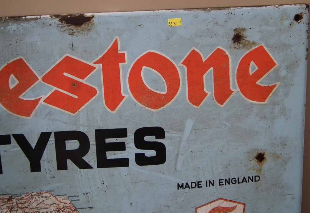 Firestone tyres map of England enamel sign 72cm x 122cm Condition report: Several areas of corrosion - Image 3 of 9