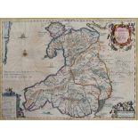 Humfredo Lhuydo, Lloyd (Humphrey), Cambriae Typus, a map of Wales, 17th century, hand coloured,