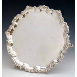 Silver fancy piecrust rimmed salver, Birmingham 1964, diameter 26.5cm, 16oz. Condition report: light