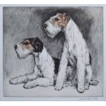 English School, 20th century, Airedale Terriers, signed in pencil in the margin, etching with