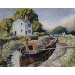 Donald Lewis Rayner (1907-1977), "Lock Repairs, Marple", signed, titled and dated 9th August 1953 on