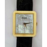 Piaget 750 gold dress watch, 1994, serial 8154 526880, rectangular mother-of-pearl dial with diamond