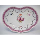 Chelsea Derby kidney shape dish circa 1770 painted with a floral spray and classical swag border, no