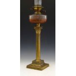 Corinthian column gilt brass table oil lamp, height to burner 55cm.
Condition report: the