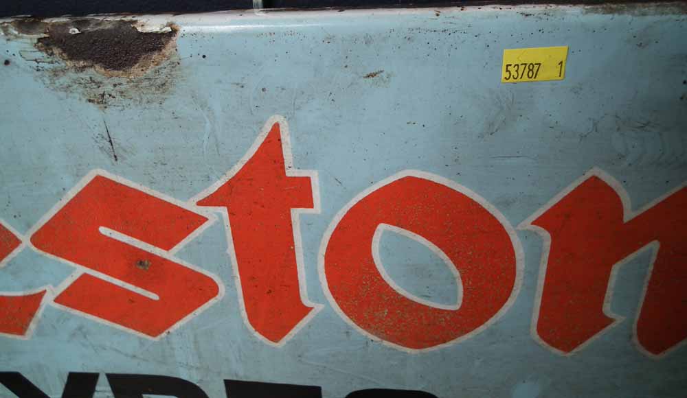 Firestone tyres map of England enamel sign 72cm x 122cm Condition report: Several areas of corrosion - Image 9 of 9