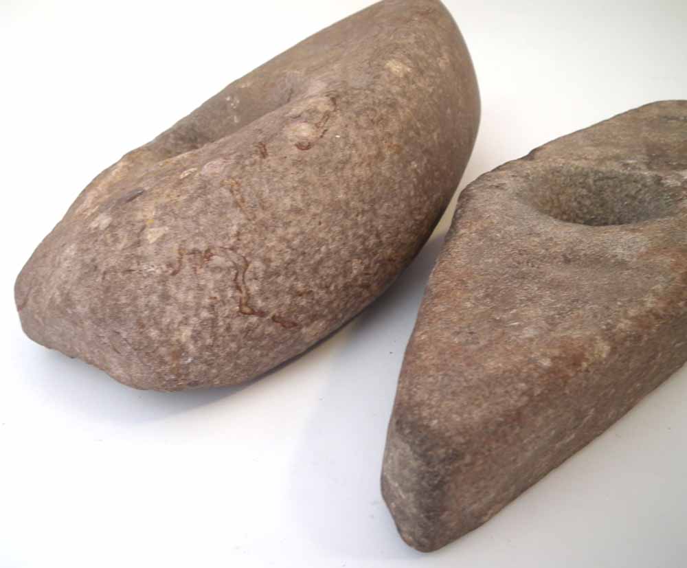 Two Late Neolithic / Bronze Age stone axe hammers, 19cm and 20cm long, Condition report: chips to - Image 5 of 6