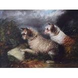 Style of Armfield, 19th century, Terriers in a landscape, bears signature, oil on canvas, 70 x 90.