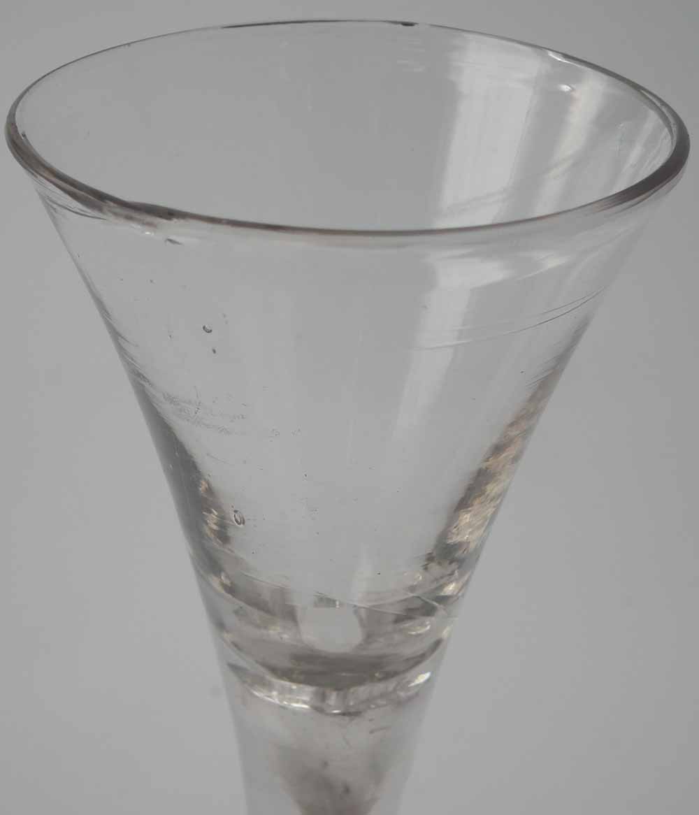 Mid-18th century wine glass with flaring bowl plain stem with tear inclusion, and folded foot, - Image 2 of 4