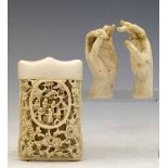 Pair of ivory disembodied ritualistic Buddhist hands, possibly in the dharmachakra mudra, finely