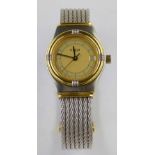 Fred stainless and gold quartz wristwatch, 14619, two tone dial, bar numerals, date at 3:00, case