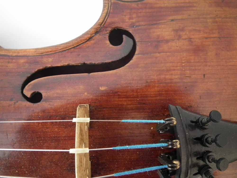 School of Albany Violin, with one piece figured back, red / brown varnish, together with a bow and a - Image 11 of 25