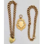 Two 9ct gold flat curb bracelet chains and a blind 9ct gold medal, 44.4g gross (3).