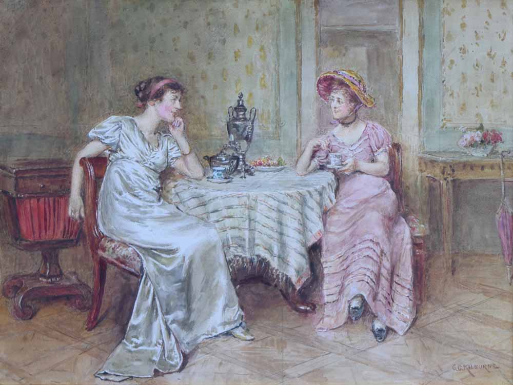 George Goodwin Kilburne (1839-1924), "Afternoon Tea", signed, watercolour and pencil, 31.5 x
