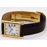 Beuche-Girod 18ct gold lady's wristwatch, rectangular white Roman dial, blued hands, rectangular