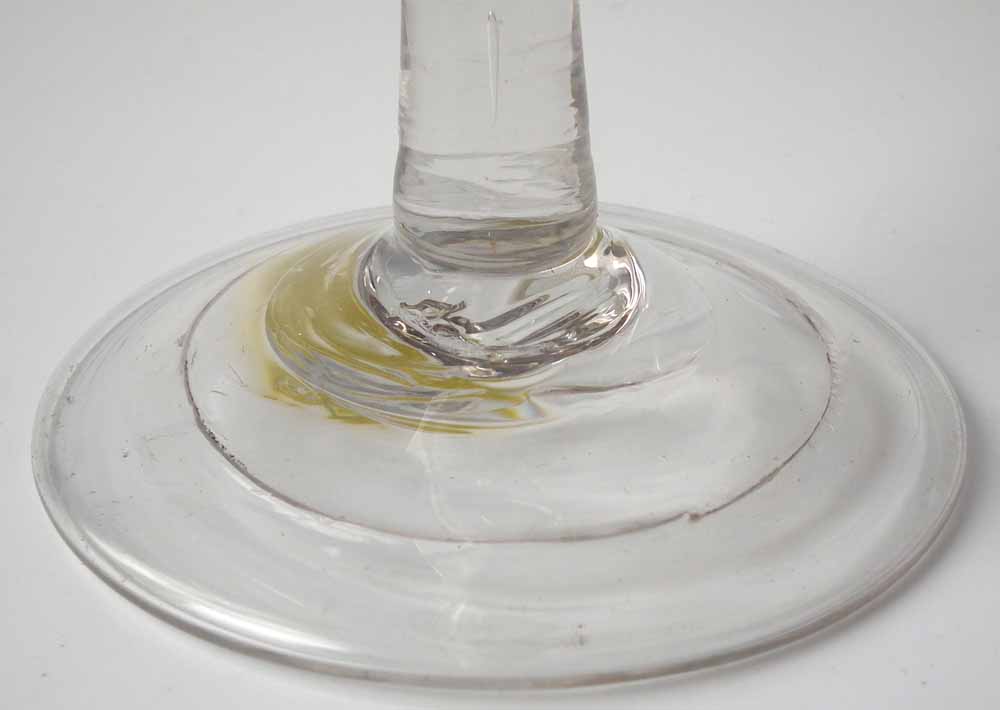 Mid-18th century wine glass with flaring bowl plain stem with tear inclusion, and folded foot, - Image 4 of 4