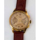 Poldit chronograph, copper coloured arabic dial, centre stop seconds, subsidiary constant secs and