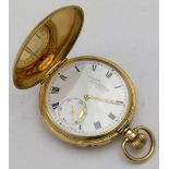 9ct gold cased hunter pocket watch, Dennison case Birmingham 1933, white enamel Roman dial named H